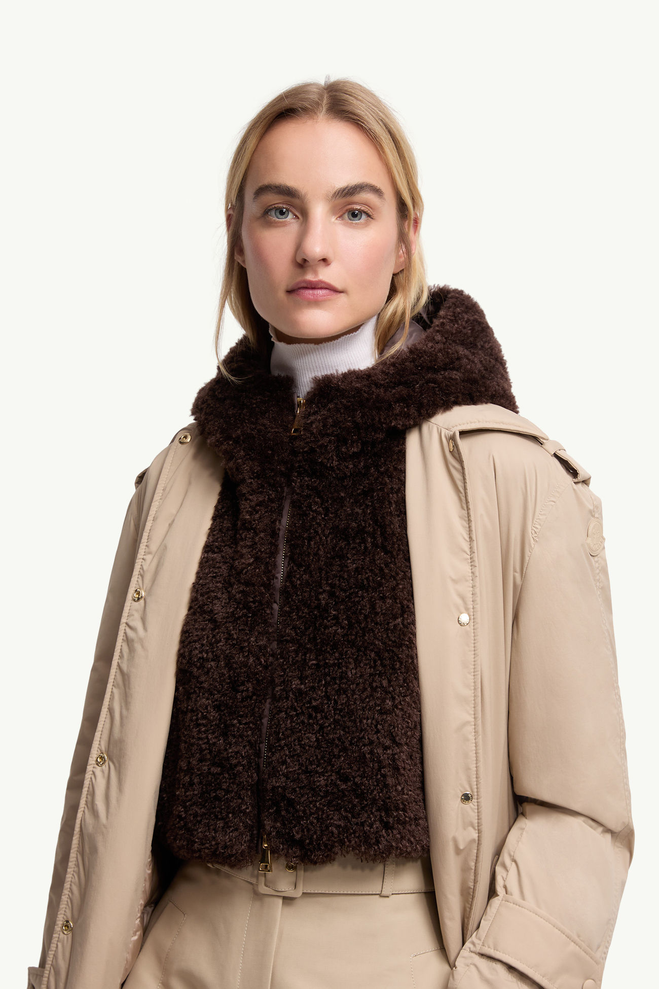 連帽羽絨填充泰迪布圍兜 女士 灰啡色 Moncler 1