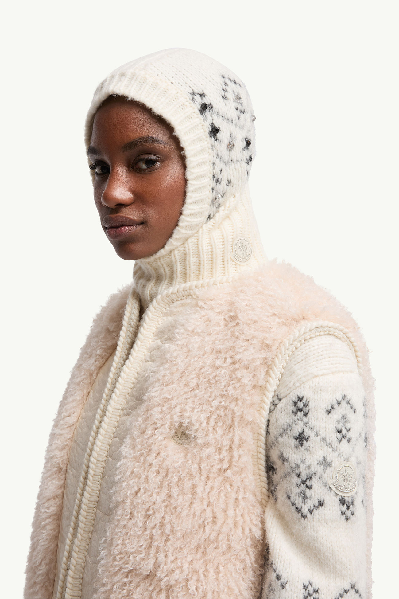 Crystal-Embroidered Alpaca & Wool Blend Balaclava Women White Ivory Moncler 1