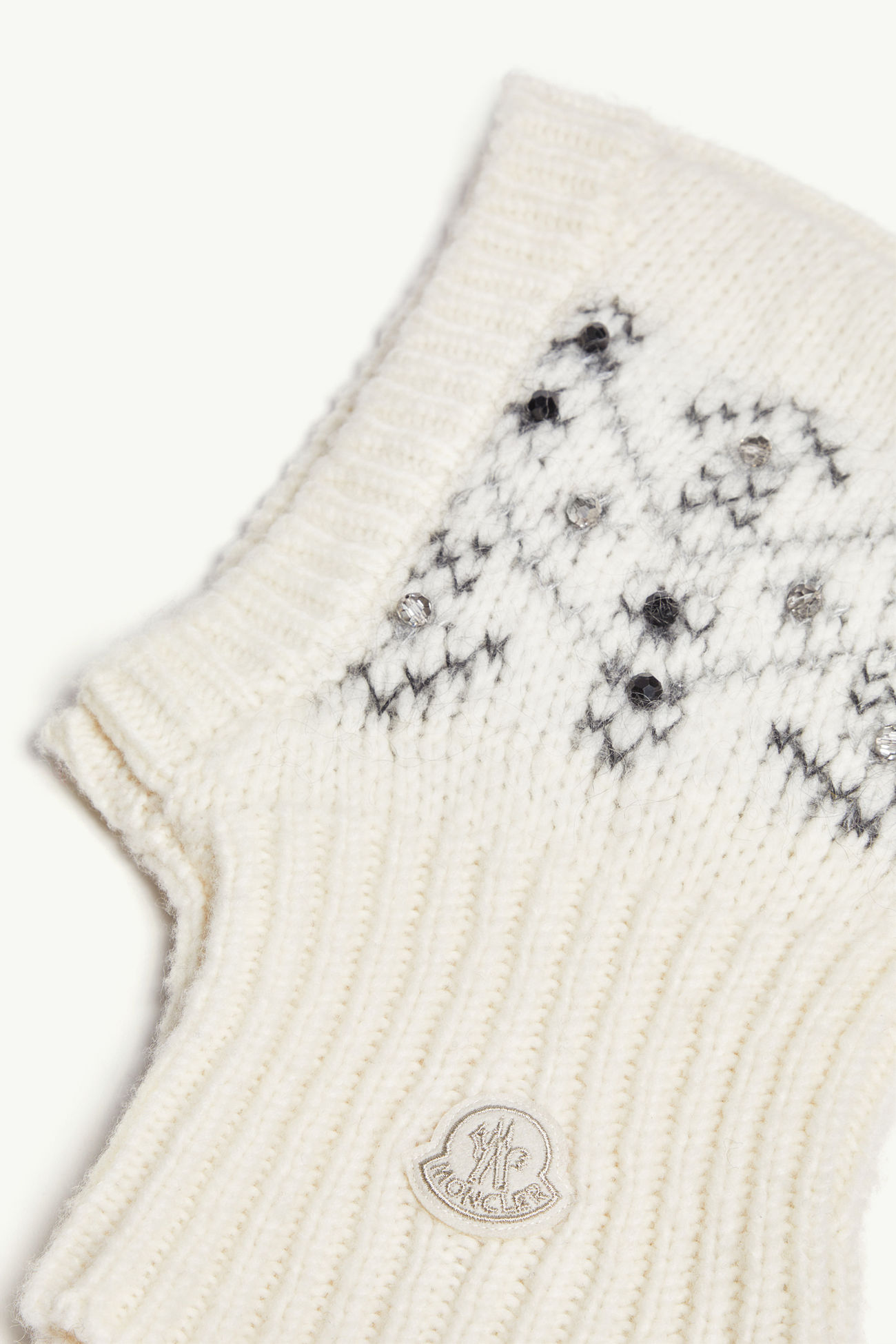 Passamontagna in Misto Lana e Alpaca Ricamato con Cristalli Donna Bianco Avorio Moncler 2