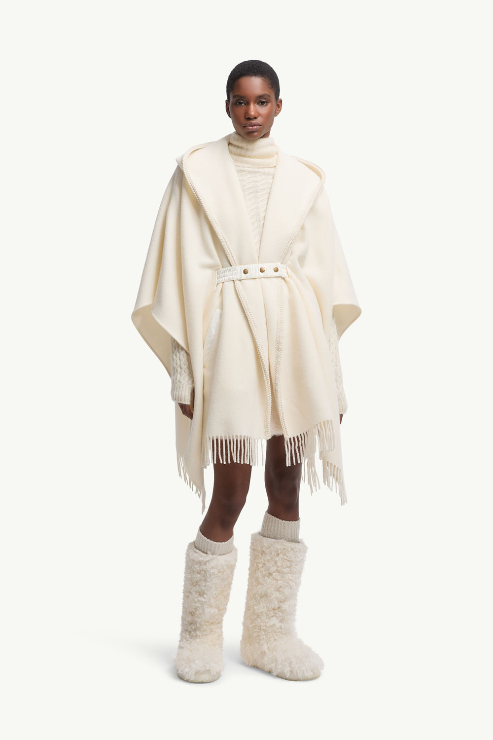 Belted Wool Cape Women White Ivory Moncler 3