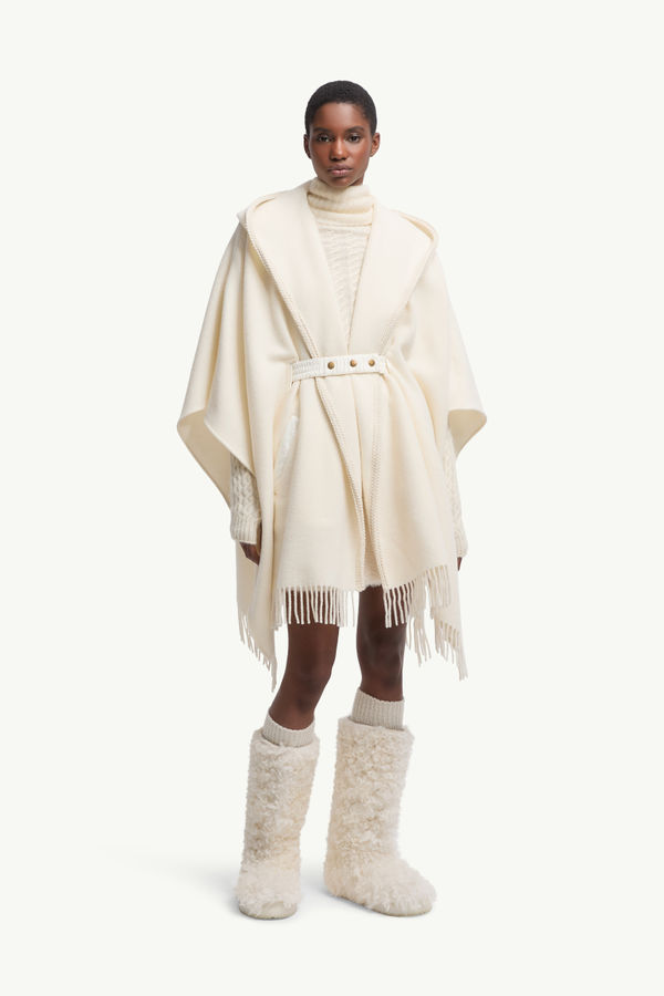 Belted Wool Cape Women White Ivory Moncler 3