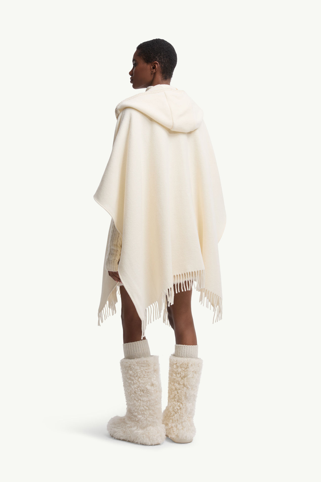 Cape aus Wolle mit Gürtel Damen Weiß-Elfenbein Moncler 4