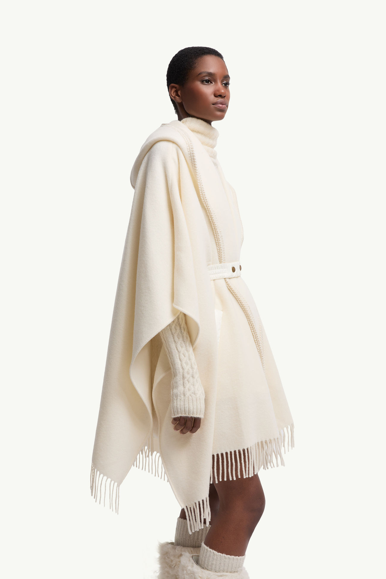 Cape aus Wolle mit Gürtel Damen Weiß-Elfenbein Moncler 5