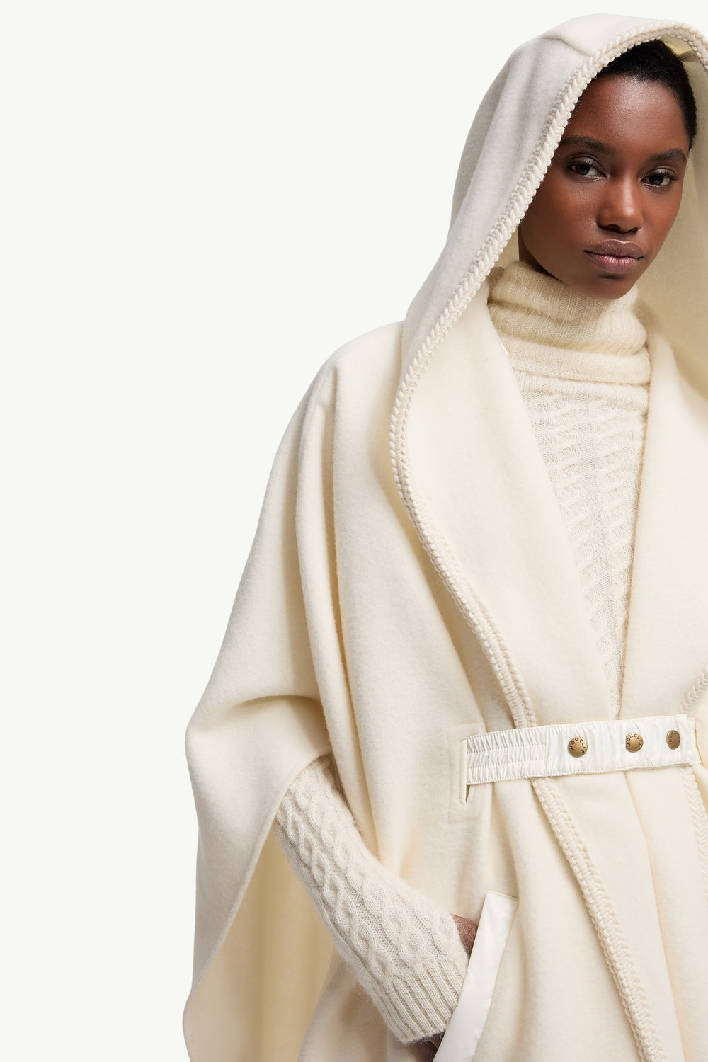 Belted Wool Cape Women White Ivory Moncler 6
