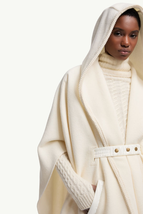Belted Wool Cape Women White Ivory Moncler 6