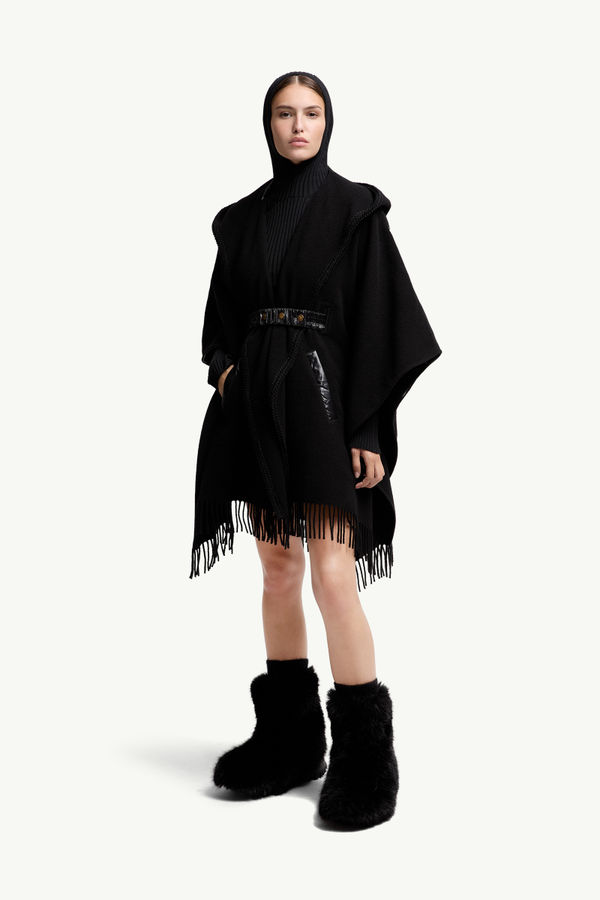 Belted Wool Cape Women Black Moncler 0