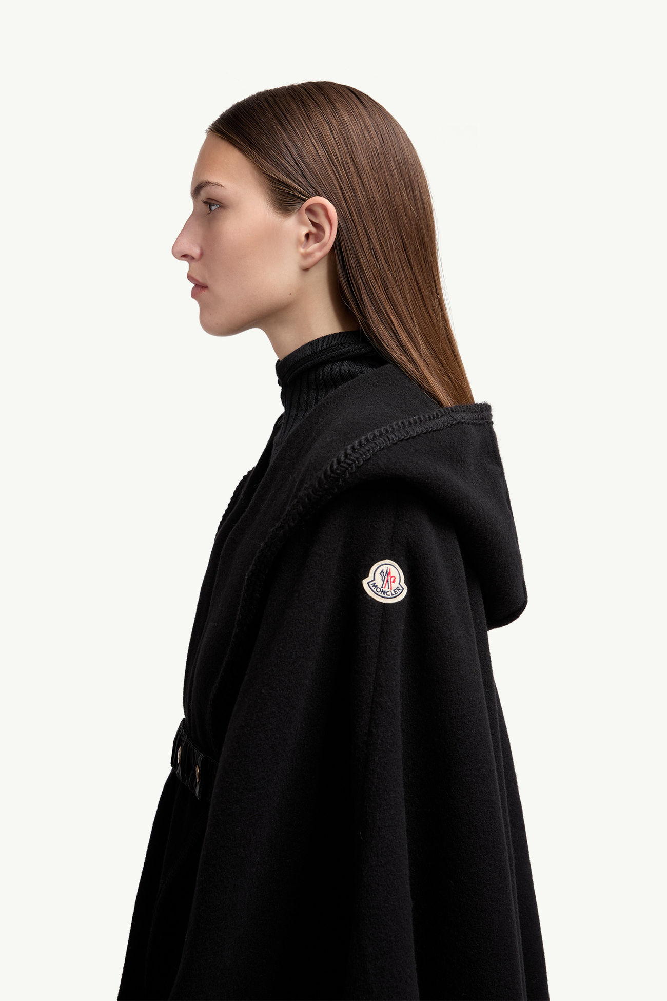 Cape aus Wolle mit Gürtel Damen Schwarz Moncler 1