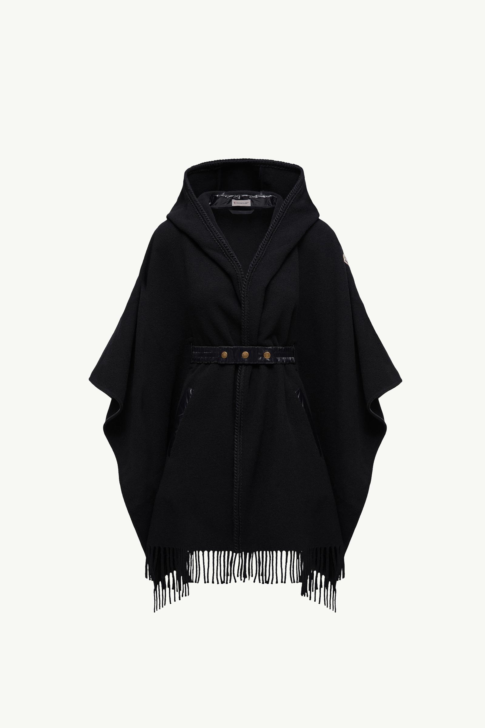 MONCLER Mantella ケープコート ウール ベロア レディース S ブラック ケープ : マント 向けの レディース | モンクレール