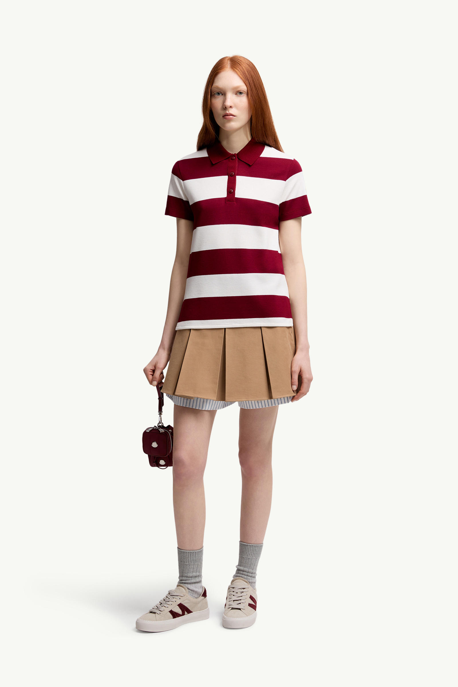 Striped Polo Shirt Women White & Red Moncler 0