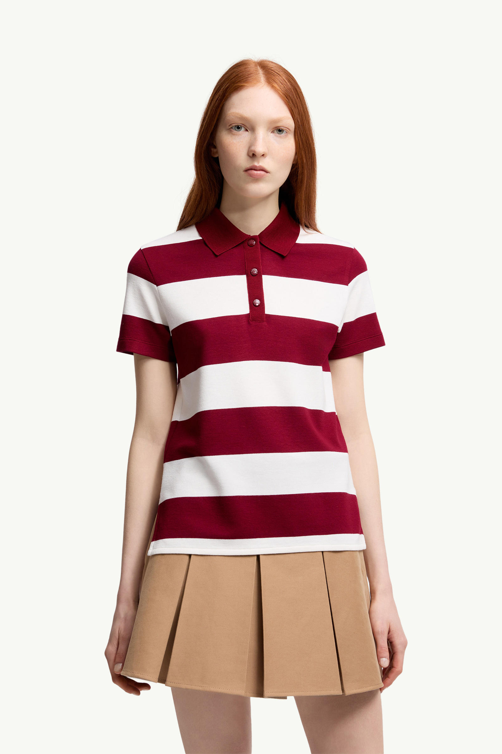 Striped Polo Shirt Women White & Red Moncler 3