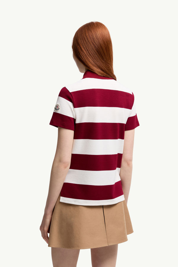 Striped Polo Shirt Women White & Red Moncler 4