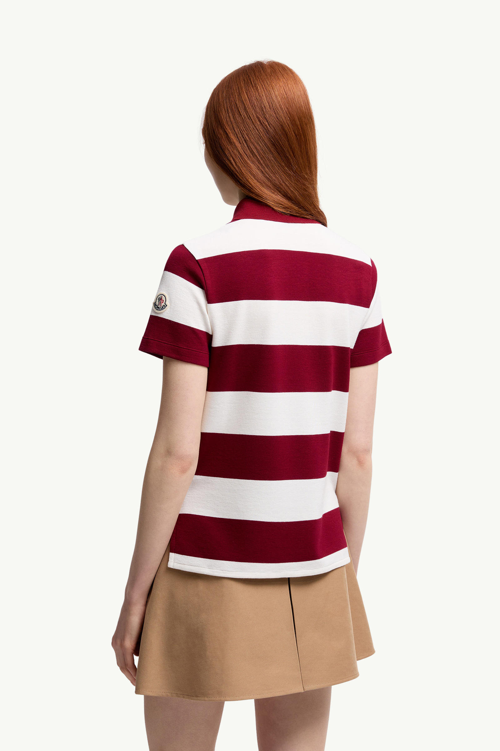 Striped Polo Shirt Women White & Red Moncler 4