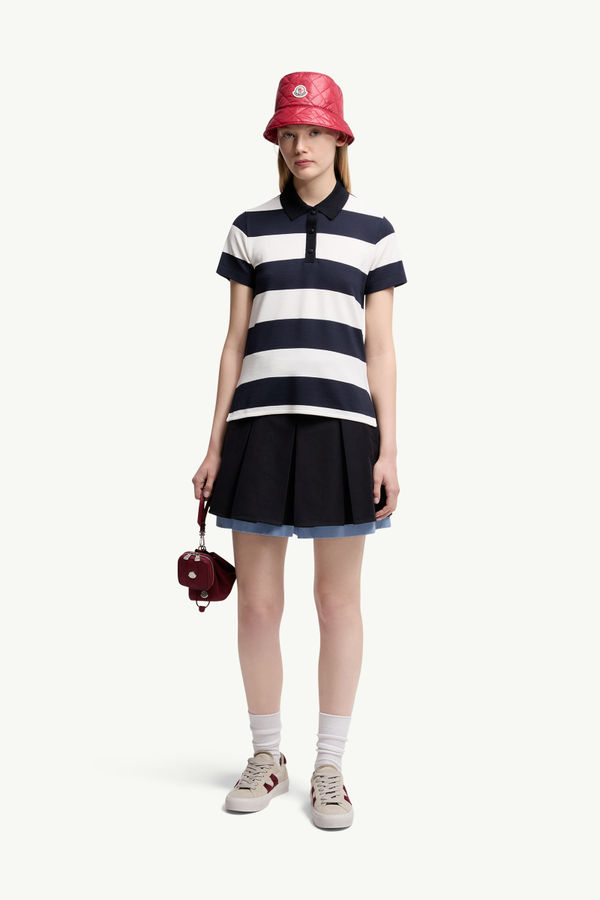 Striped Polo Shirt Women White & Blue Moncler 0