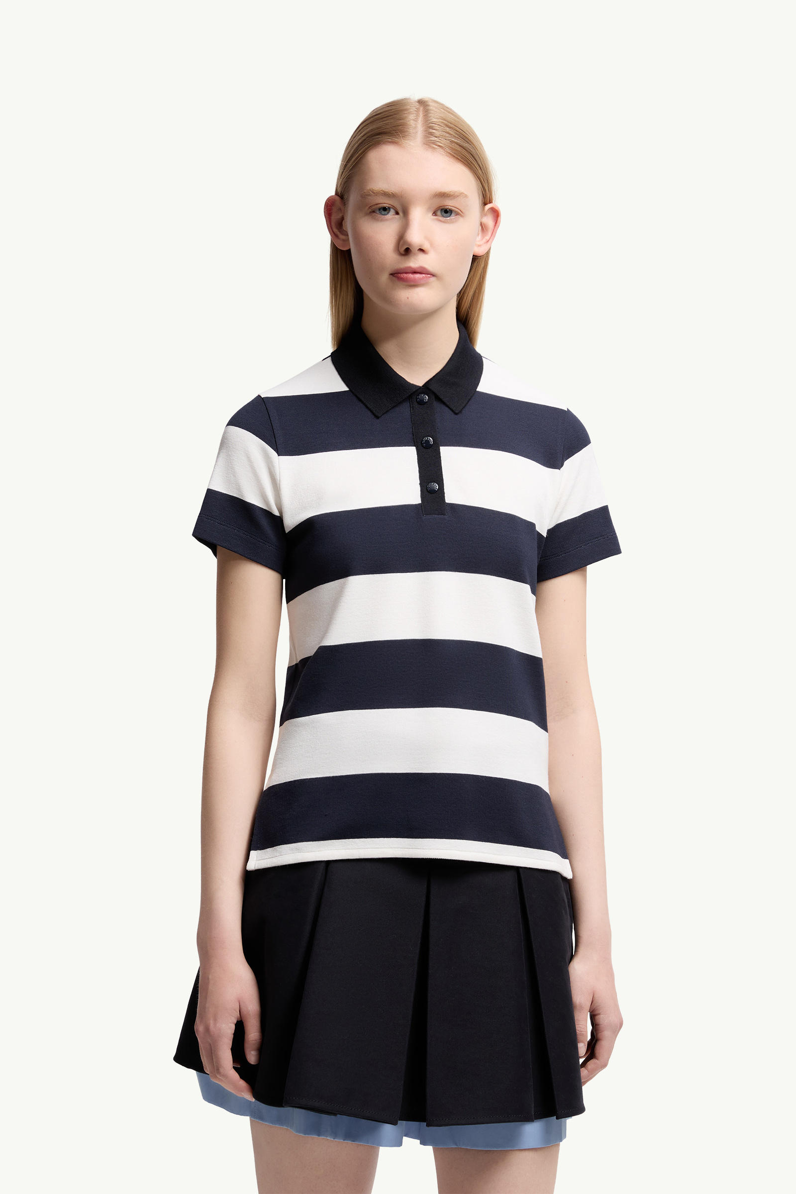 Striped Polo Shirt Women White & Blue Moncler 3