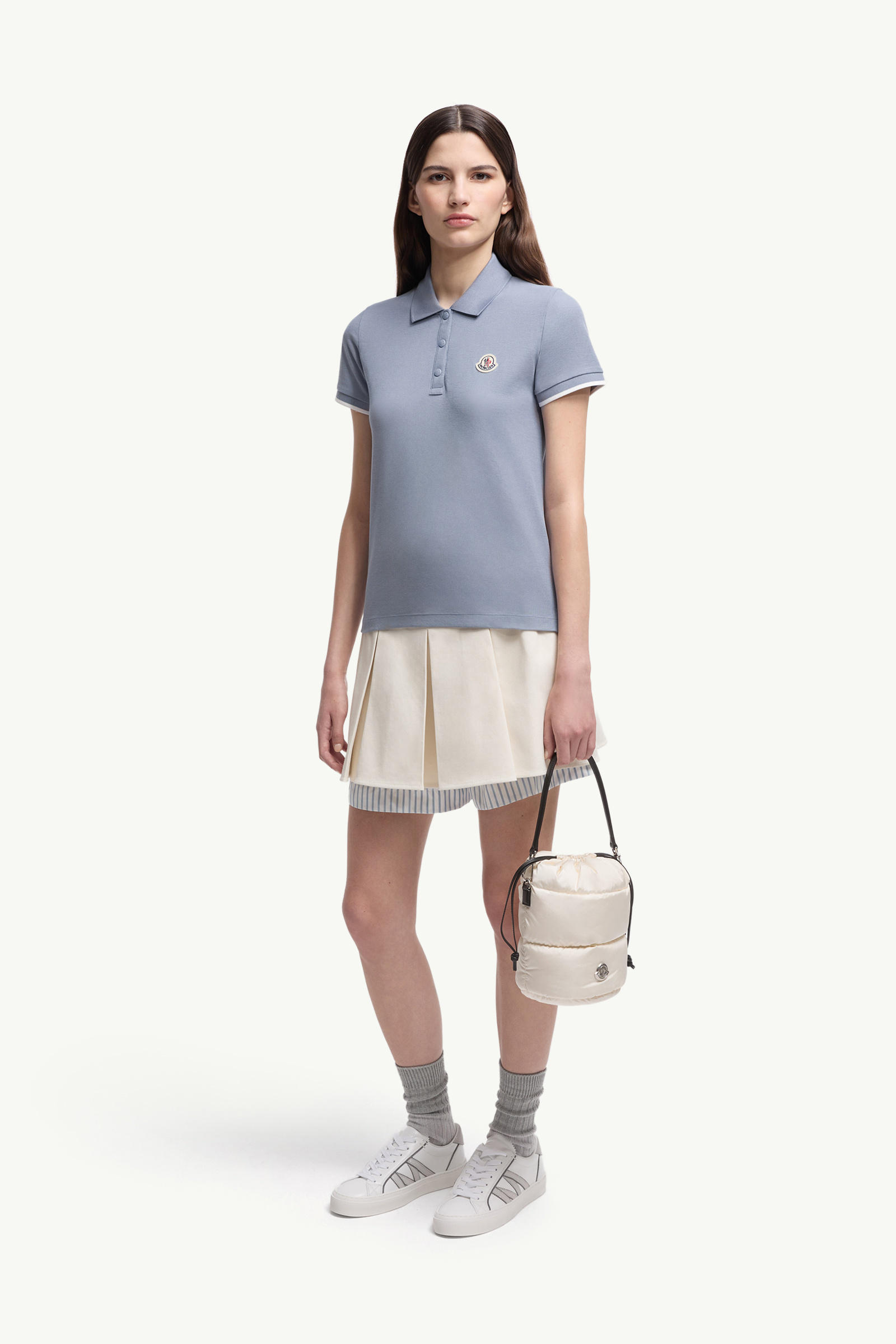 Logo Patch Cotton Piquet Polo Shirt Women Light Blue Moncler 0