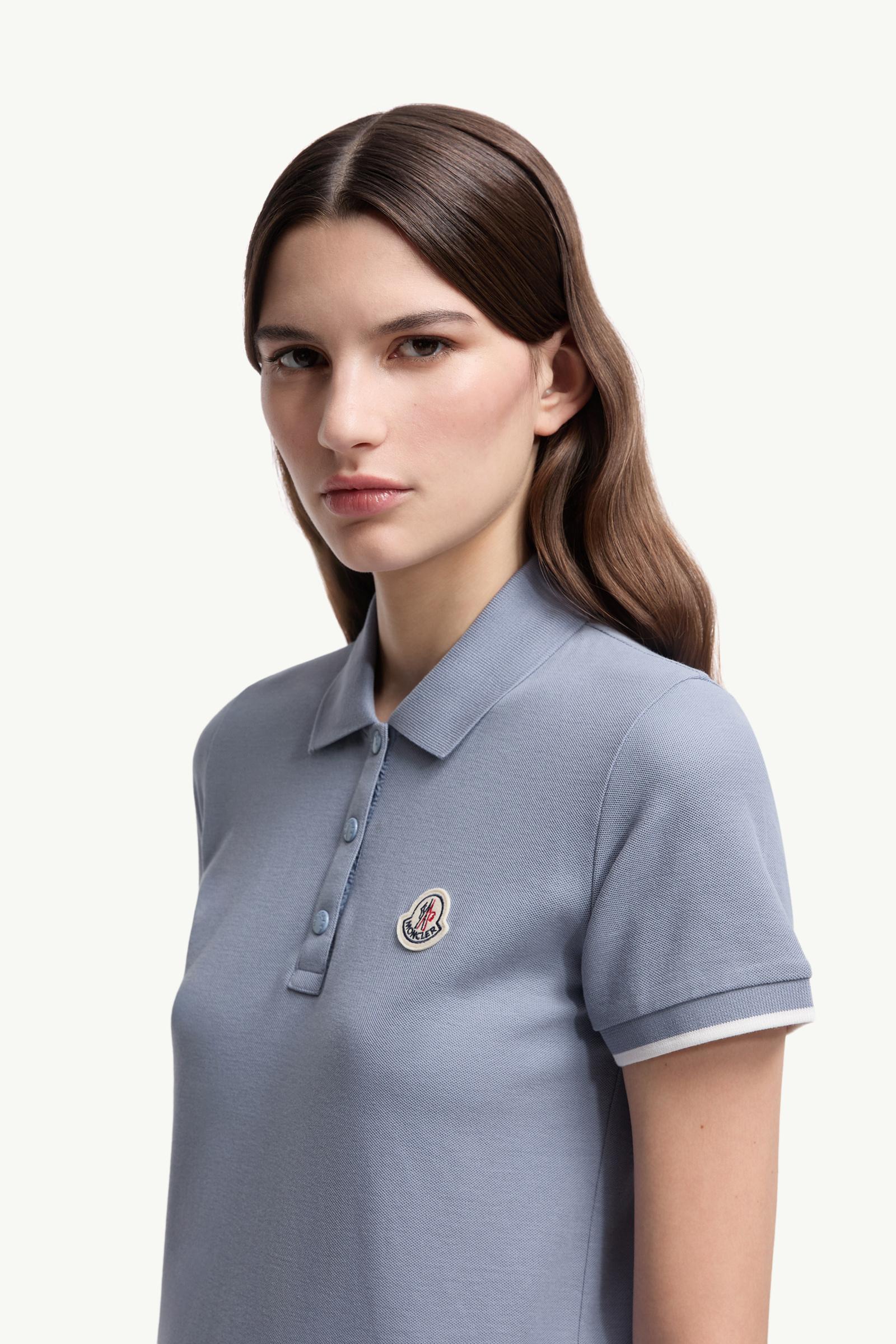 Logo Patch Cotton Piquet Polo Shirt Women Light Blue Moncler 1