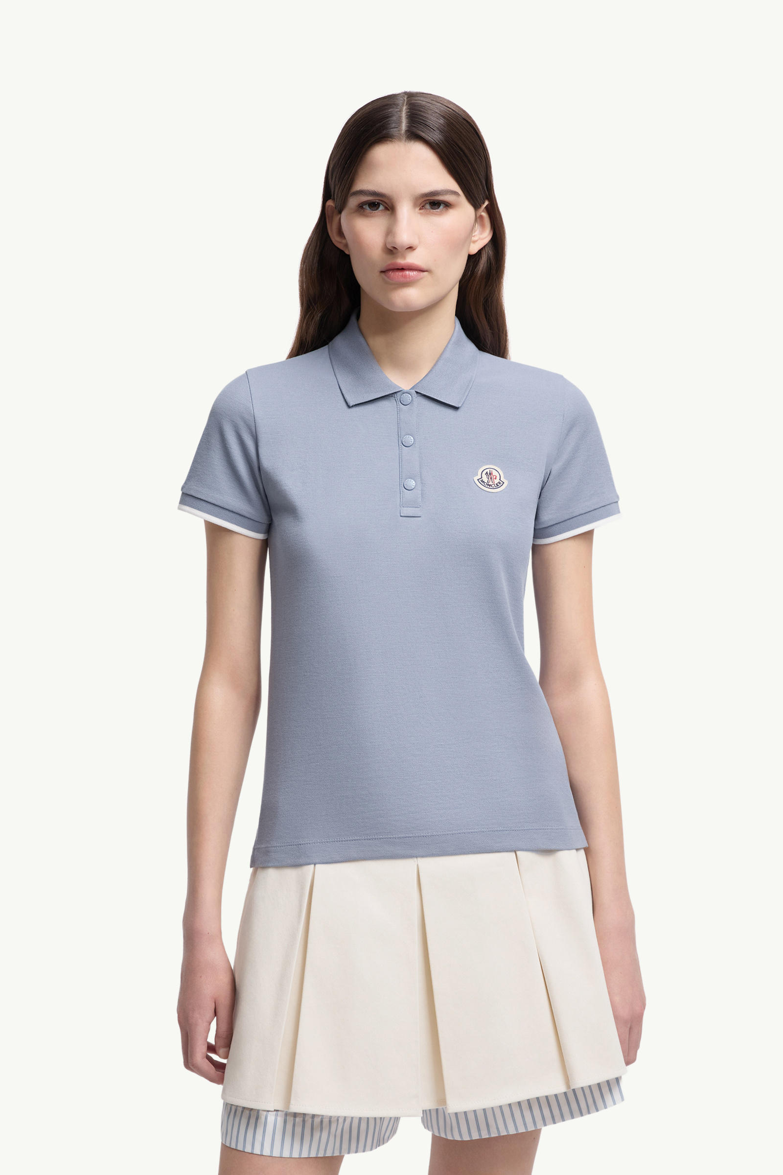 Logo Patch Cotton Piquet Polo Shirt Women Light Blue Moncler 3
