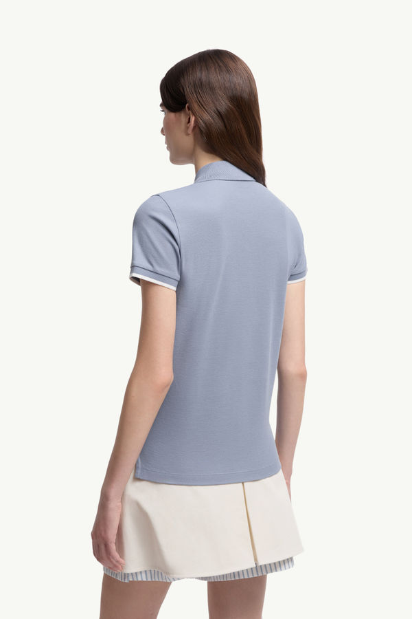 Logo Patch Cotton Piquet Polo Shirt Women Light Blue Moncler 4