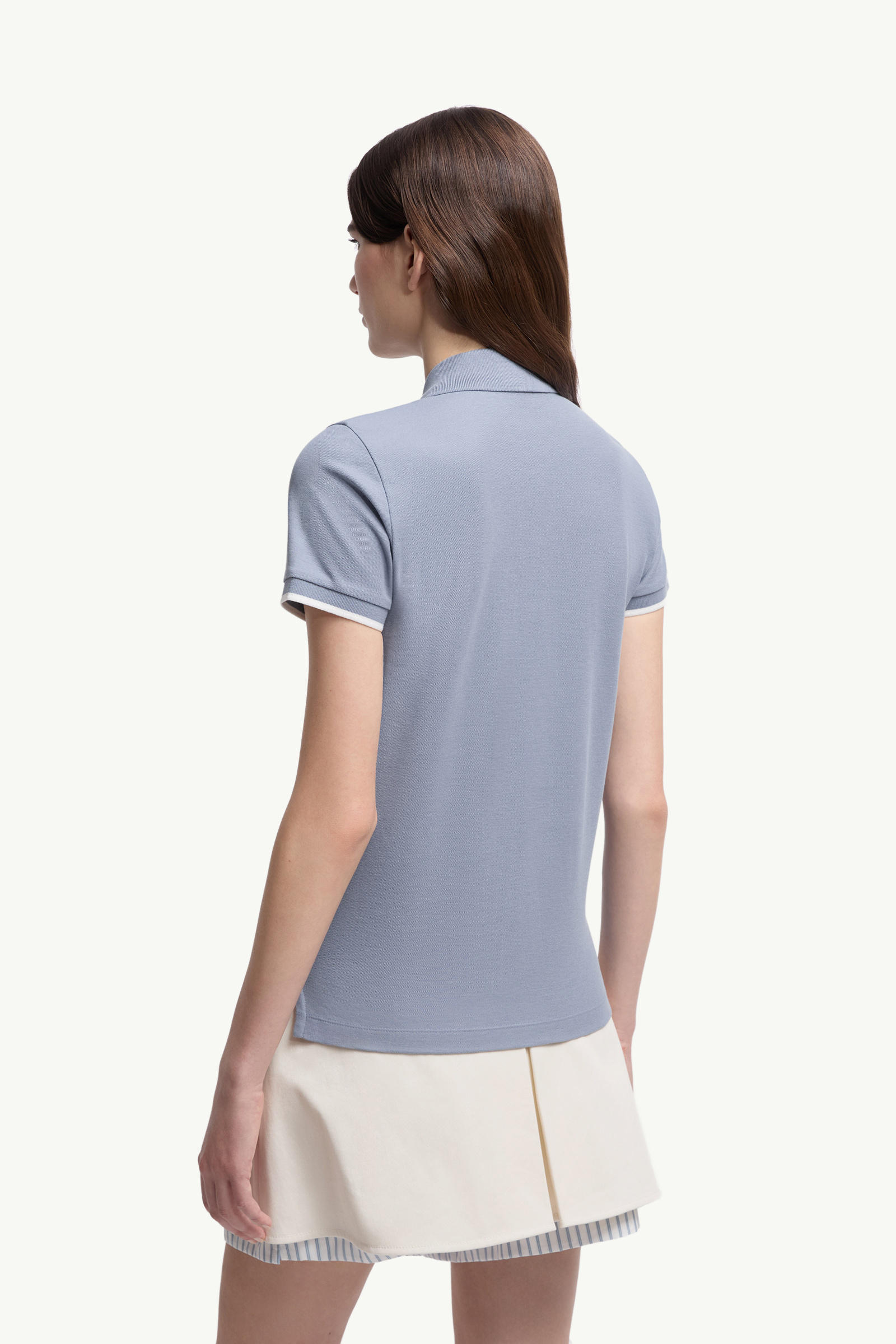 Logo Patch Cotton Piquet Polo Shirt Women Light Blue Moncler 4