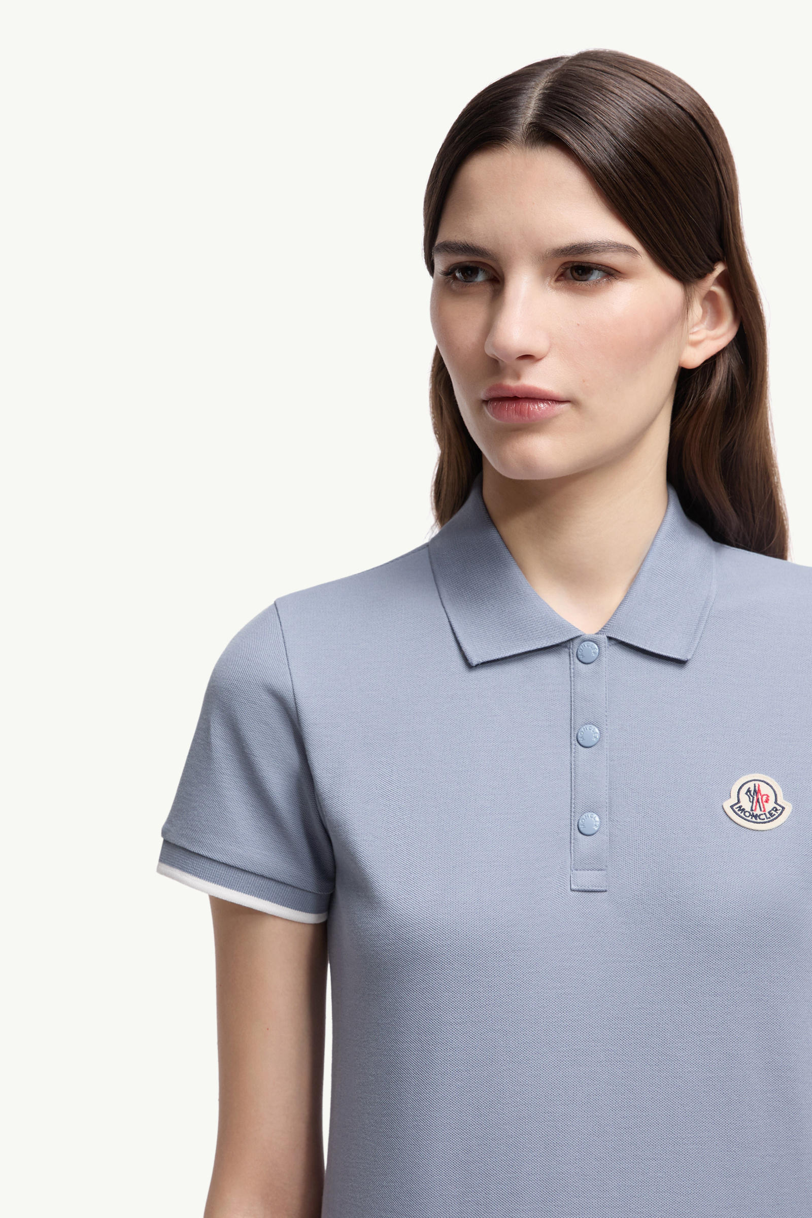 Logo Patch Cotton Piquet Polo Shirt Women Light Blue Moncler 5