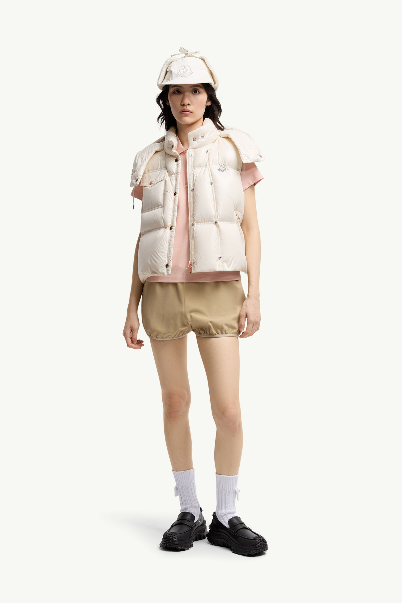 Polo en piqué de coton à empiècement logo cœur Femmes Rose Clair Moncler 0