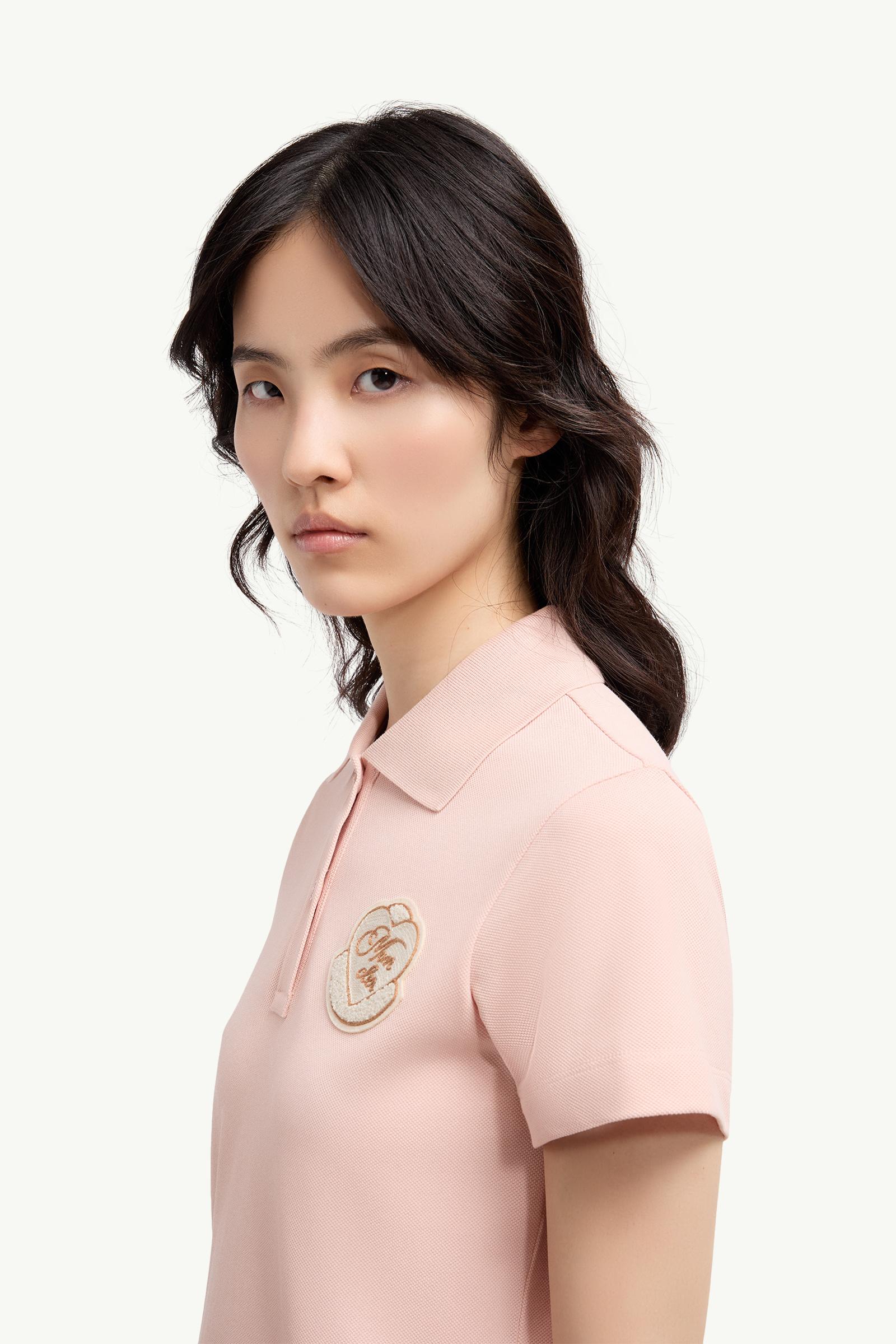 Heart Logo Patch Cotton Piquet Polo Shirt Women Light Pink Moncler 1
