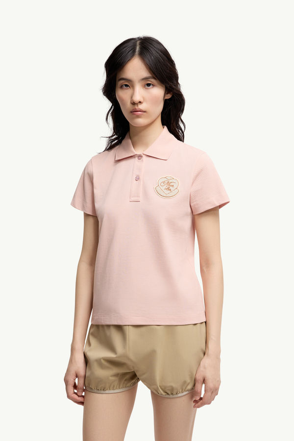 Heart Logo Patch Cotton Piquet Polo Shirt Women Light Pink Moncler 3