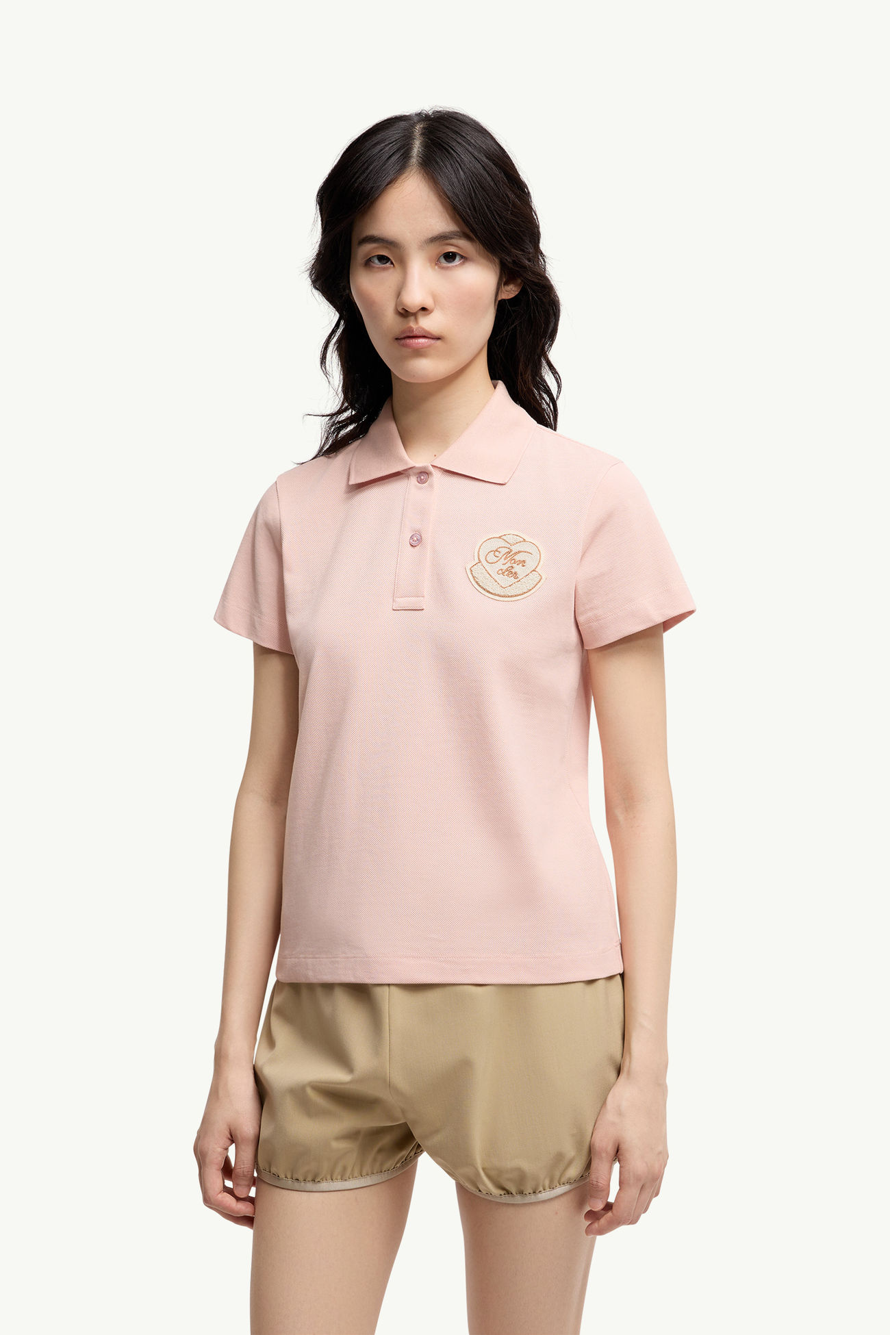 Polo en piqué de coton à empiècement logo cœur Femmes Rose Clair Moncler 3