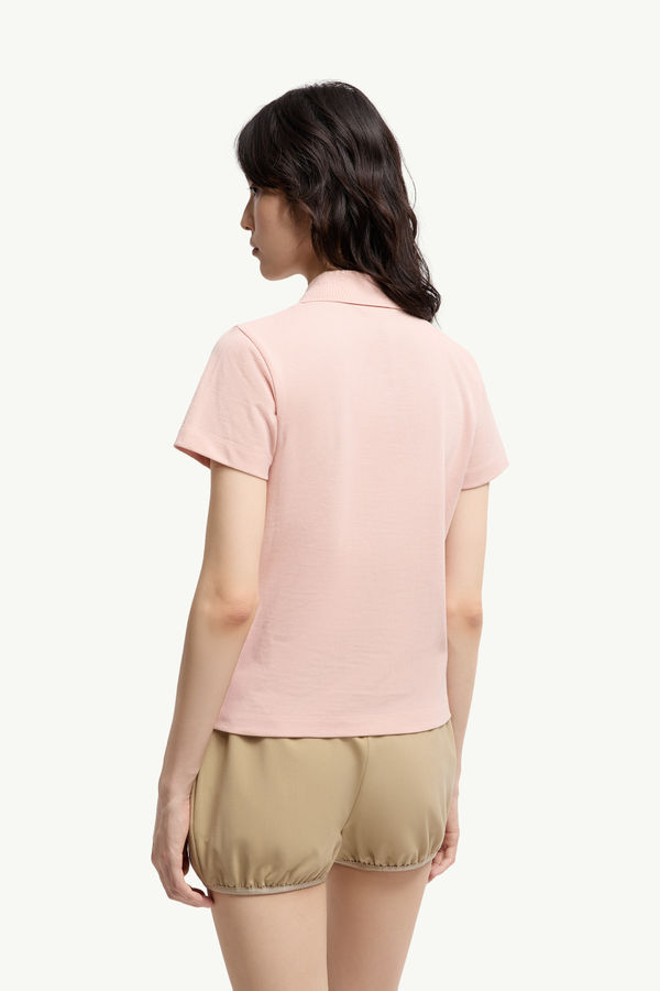 Heart Logo Patch Cotton Piquet Polo Shirt Women Light Pink Moncler 4