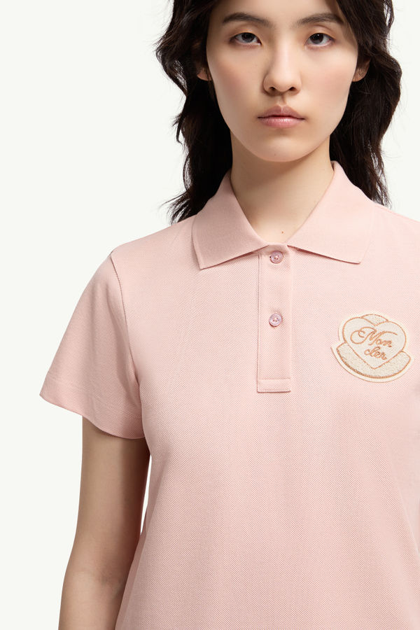 Heart Logo Patch Cotton Piquet Polo Shirt Women Light Pink Moncler 5