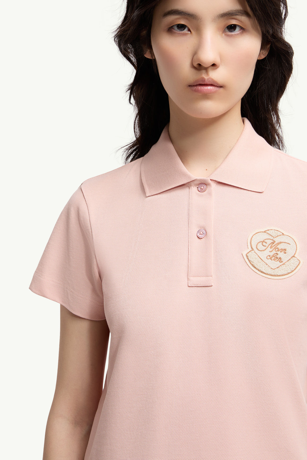 Polo en piqué de coton à empiècement logo cœur Femmes Rose Clair Moncler 5