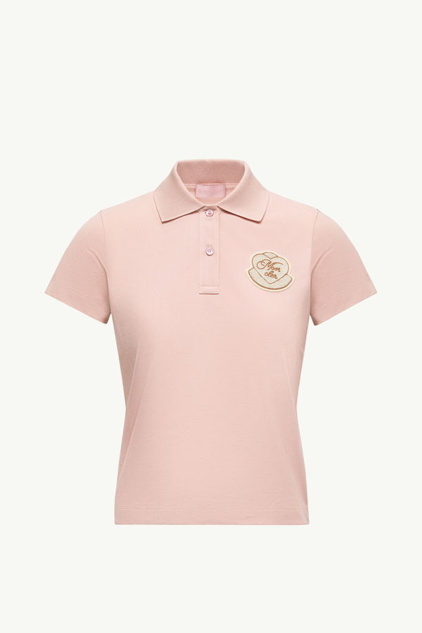 Heart Logo Patch Cotton Piquet Polo Shirt Women Light Pink Moncler 2
