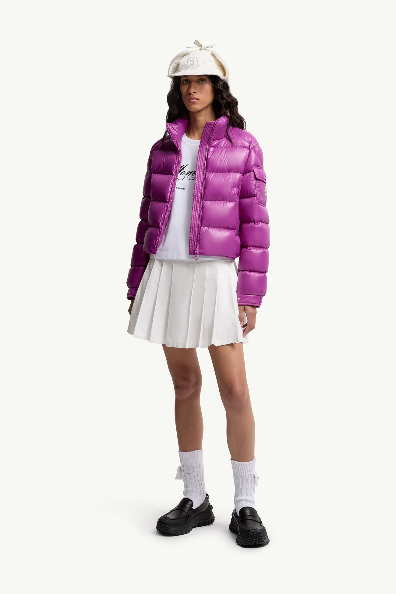 Besticktes T-Shirt aus Baumwolle mit kursivem Logo Damen Weiß Moncler 0