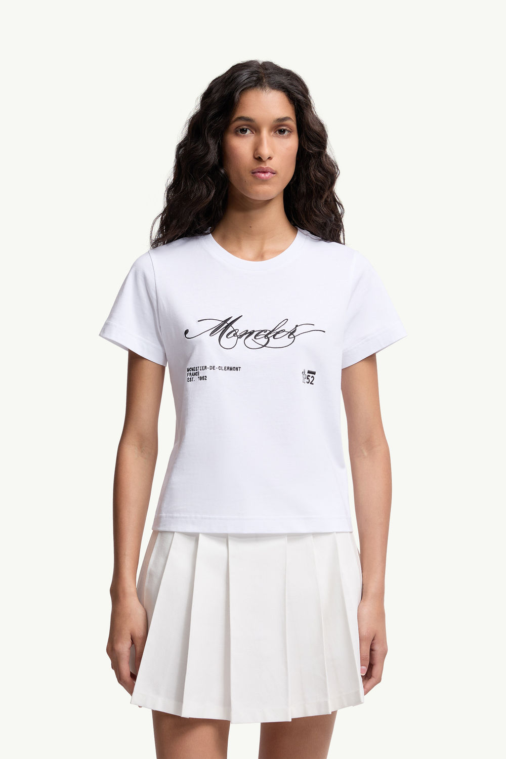 Embroidered Cursive Logo Cotton T-Shirt Women White Moncler 3