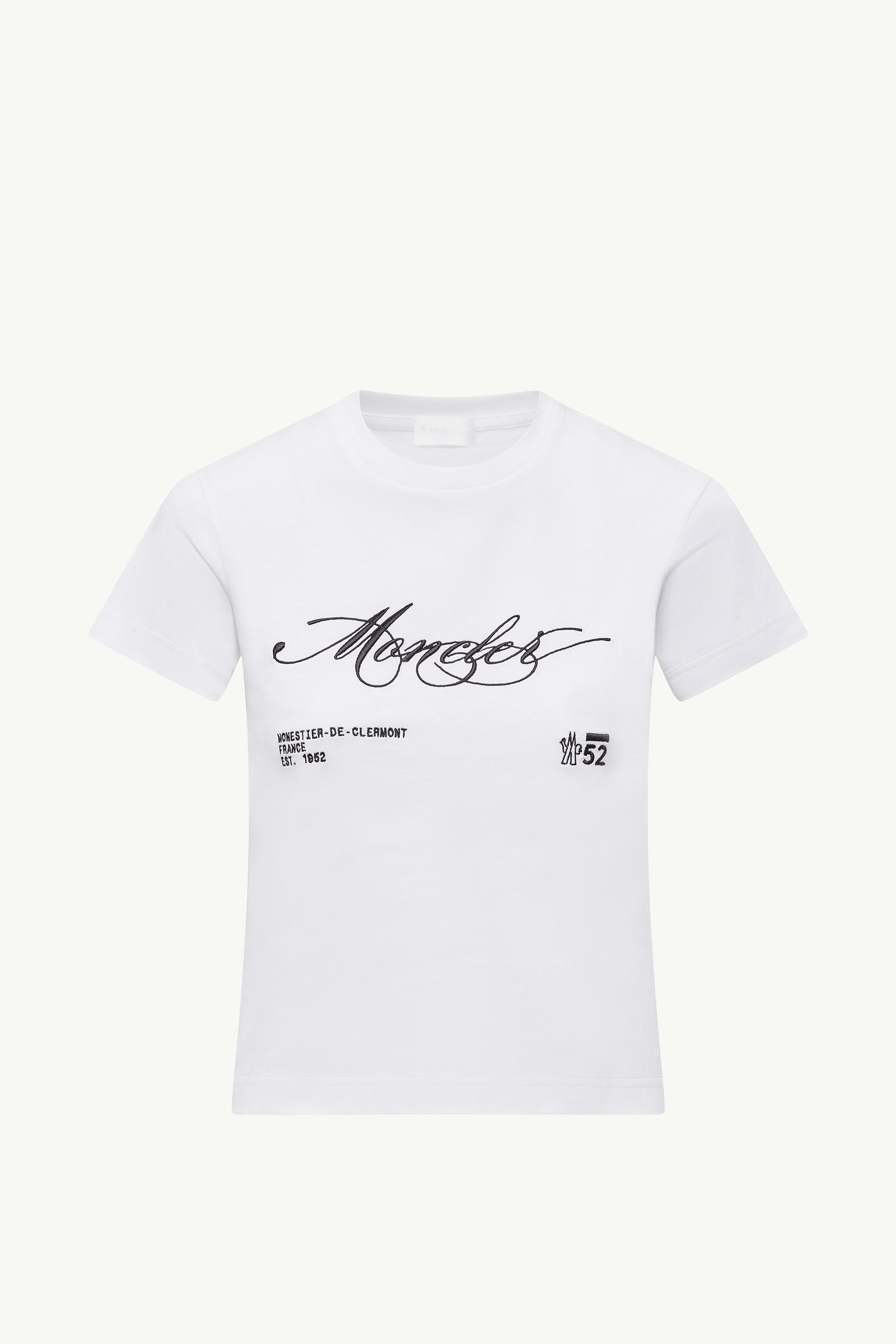 Besticktes T-Shirt aus Baumwolle mit kursivem Logo Damen Weiß Moncler 2