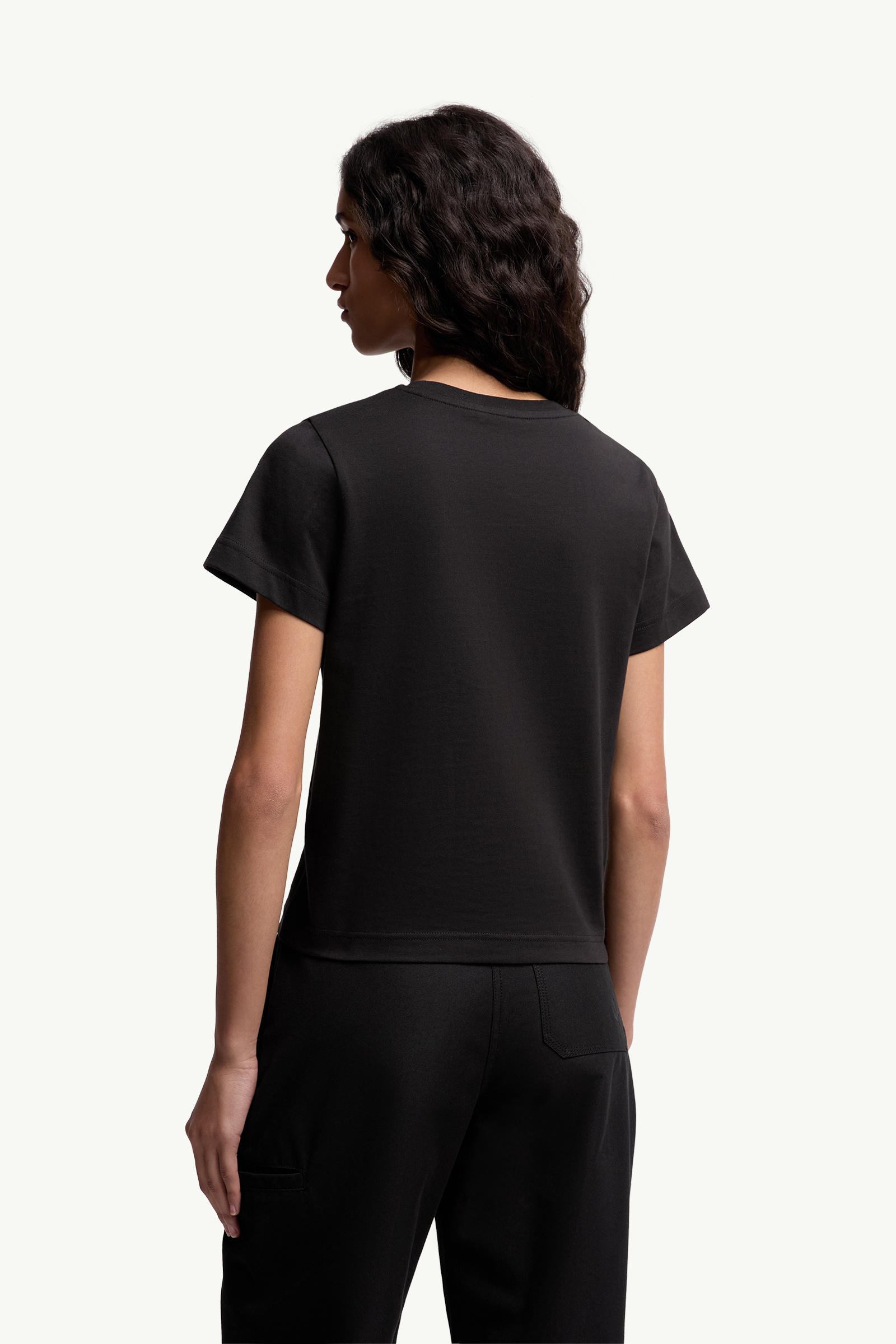 Embroidered Cursive Logo Cotton T-Shirt Women Black Moncler 4