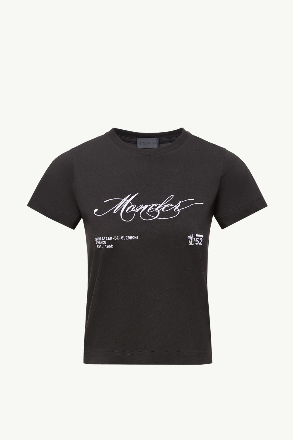 Embroidered Cursive Logo Cotton T-Shirt Women Black Moncler 2