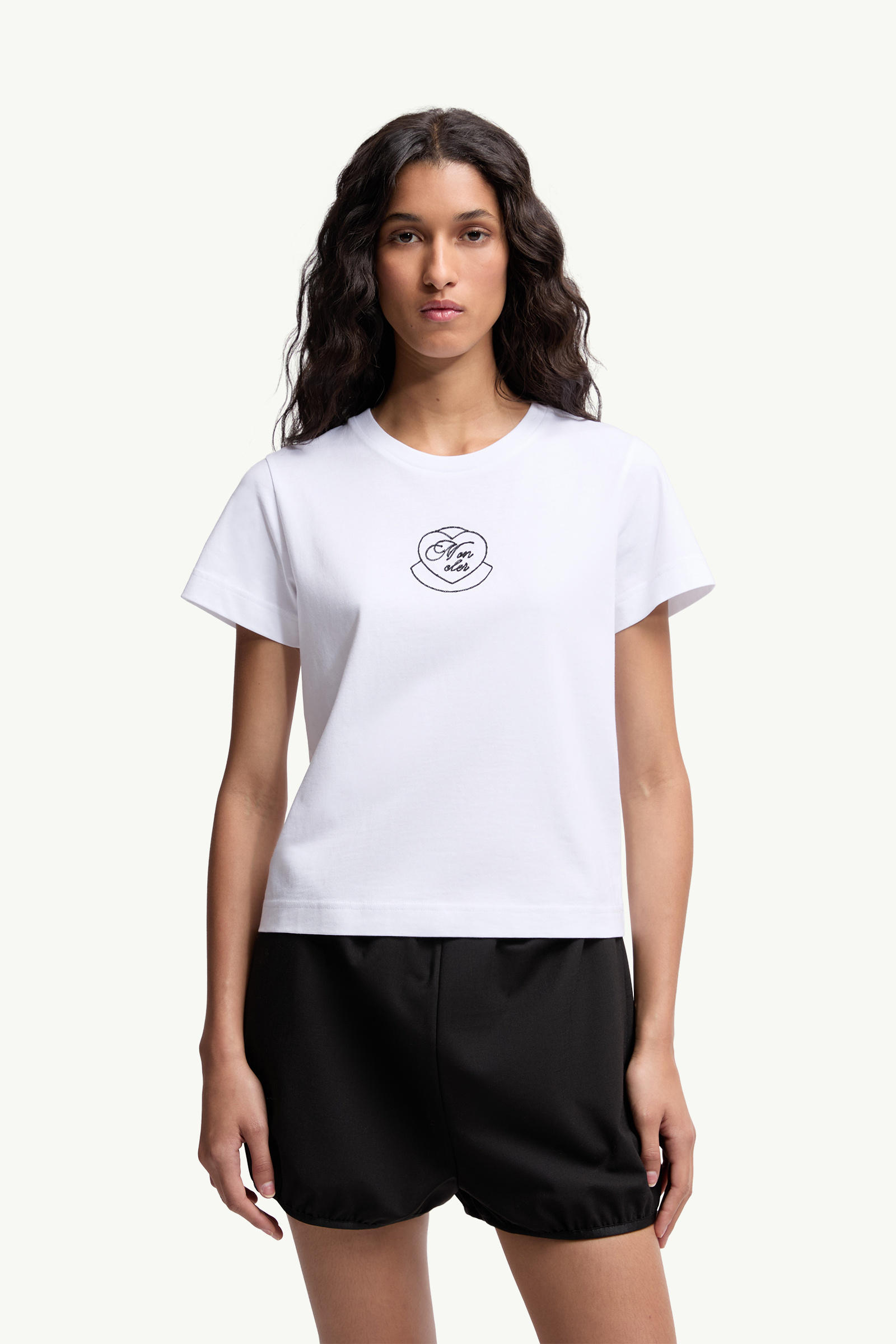 Embroidered Heart Logo Cotton T-Shirt Women White Moncler 3