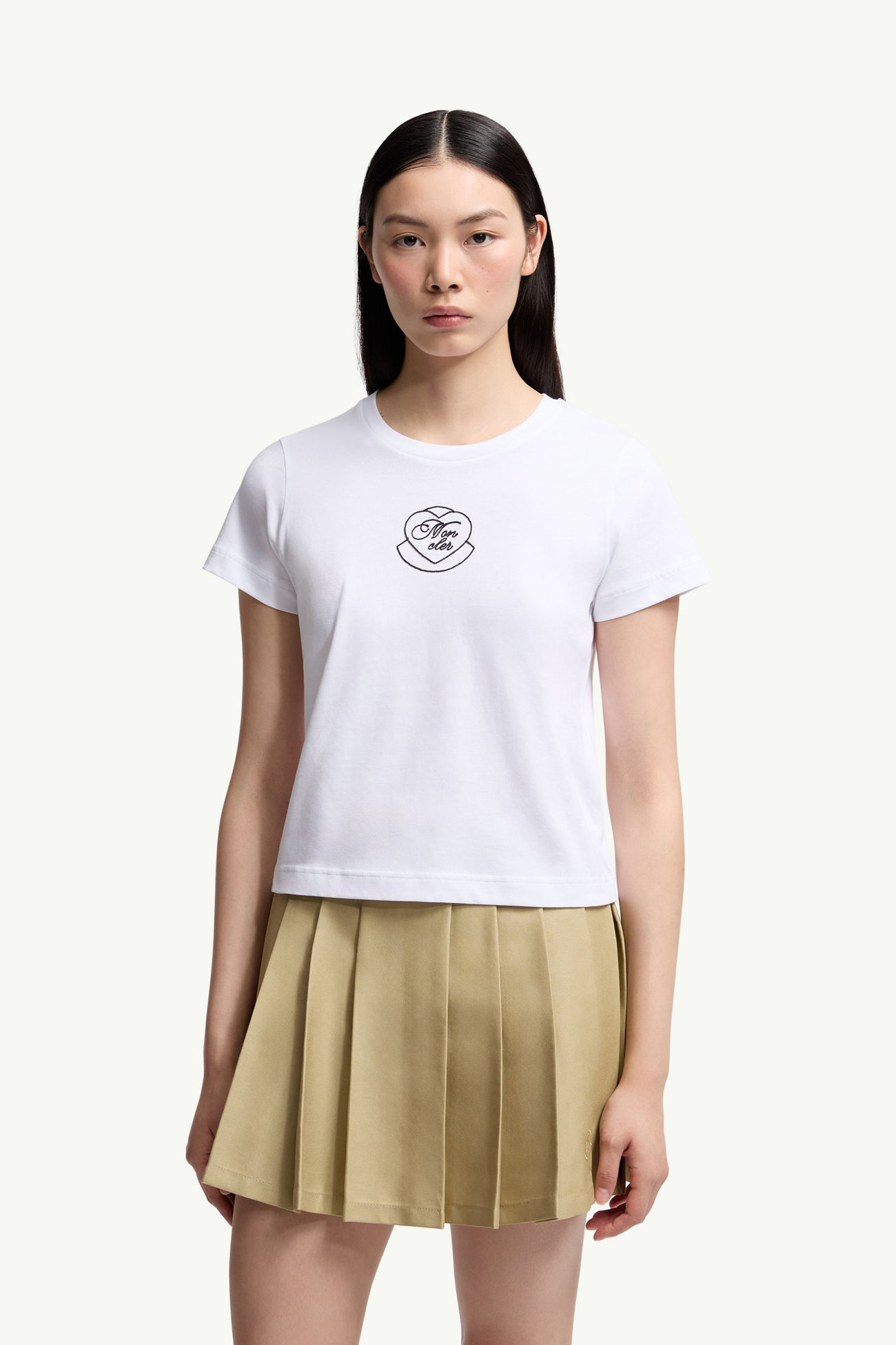 T-Shirt aus Baumwolle mit Herz-Logostickerei Damen Weiß Moncler 3
