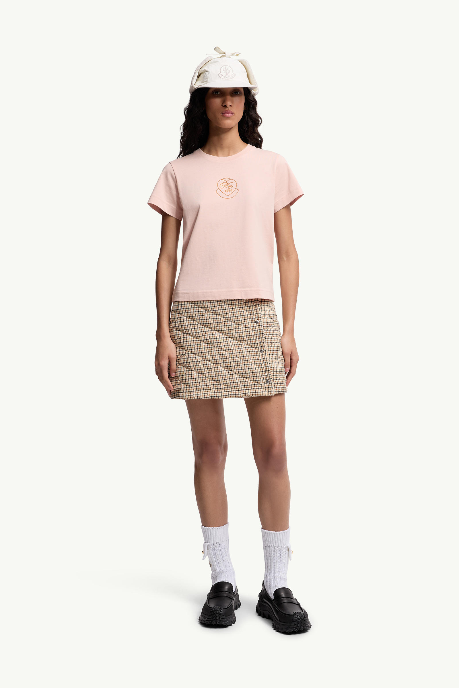Embroidered Heart Logo Cotton T-Shirt Women Light Pink Moncler 0