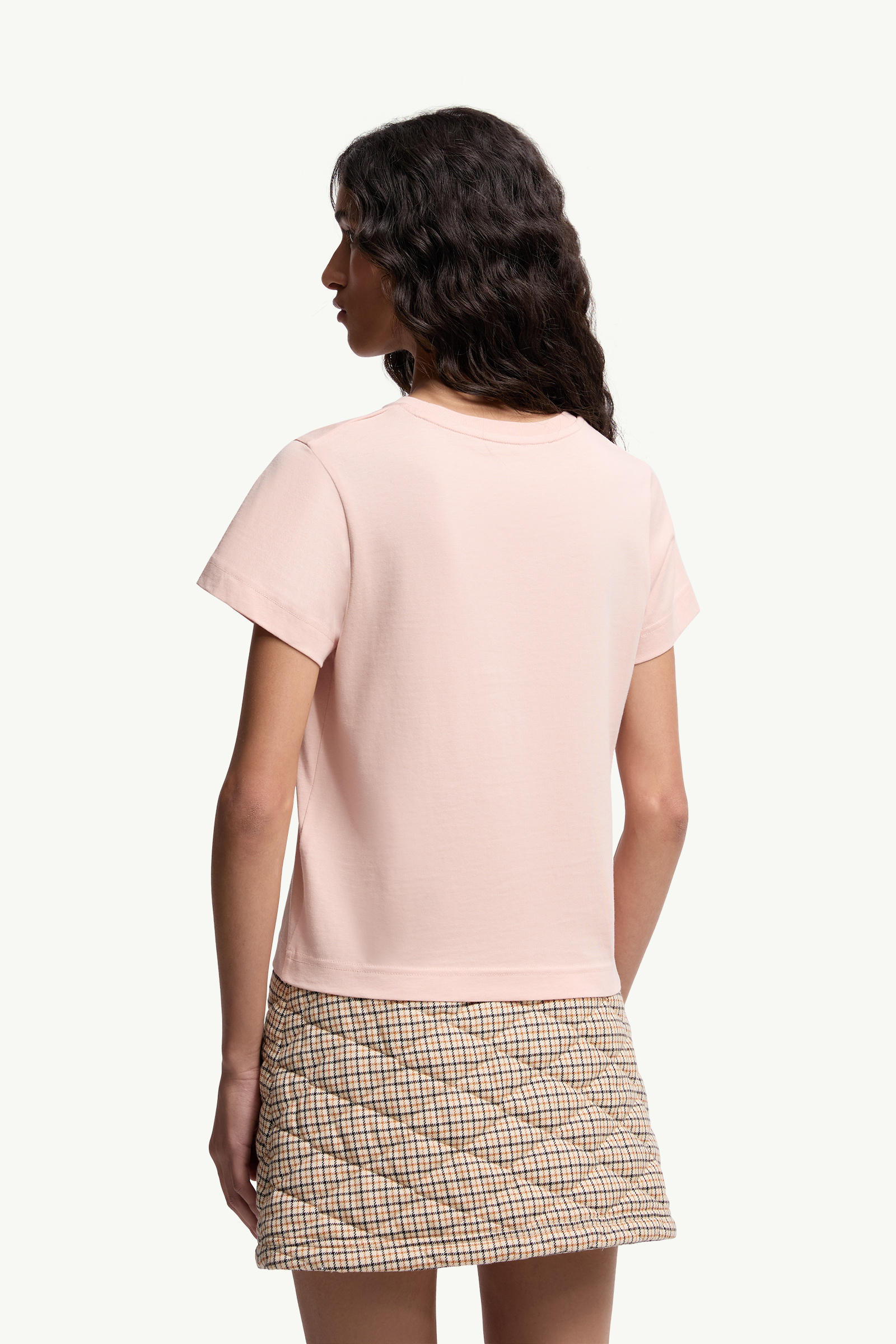 Embroidered Heart Logo Cotton T-Shirt Women Light Pink Moncler 4