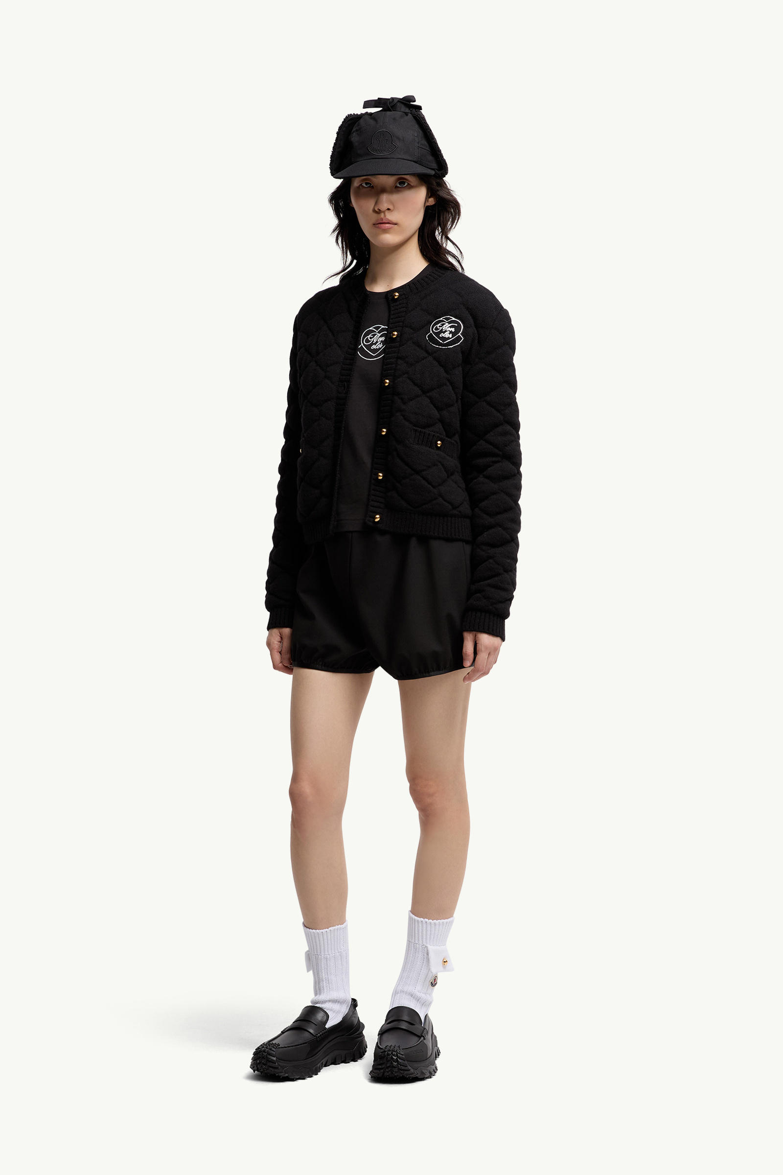 Embroidered Heart Logo Cotton T-Shirt Women Black Moncler 0