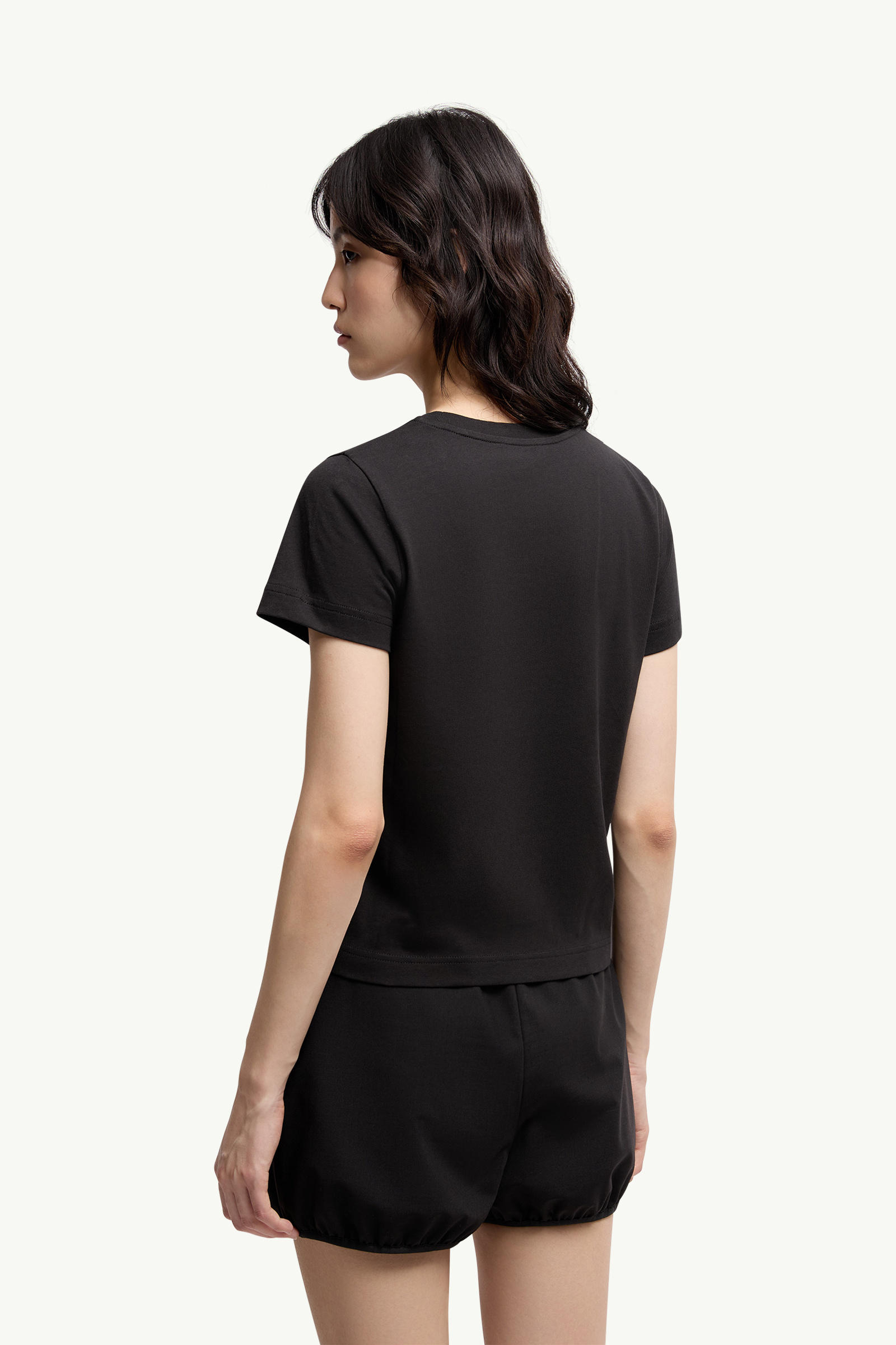 Embroidered Heart Logo Cotton T-Shirt Women Black Moncler 4