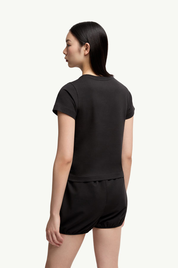 T-shirt en coton à logo cœur brodé Femmes Noir Moncler 4