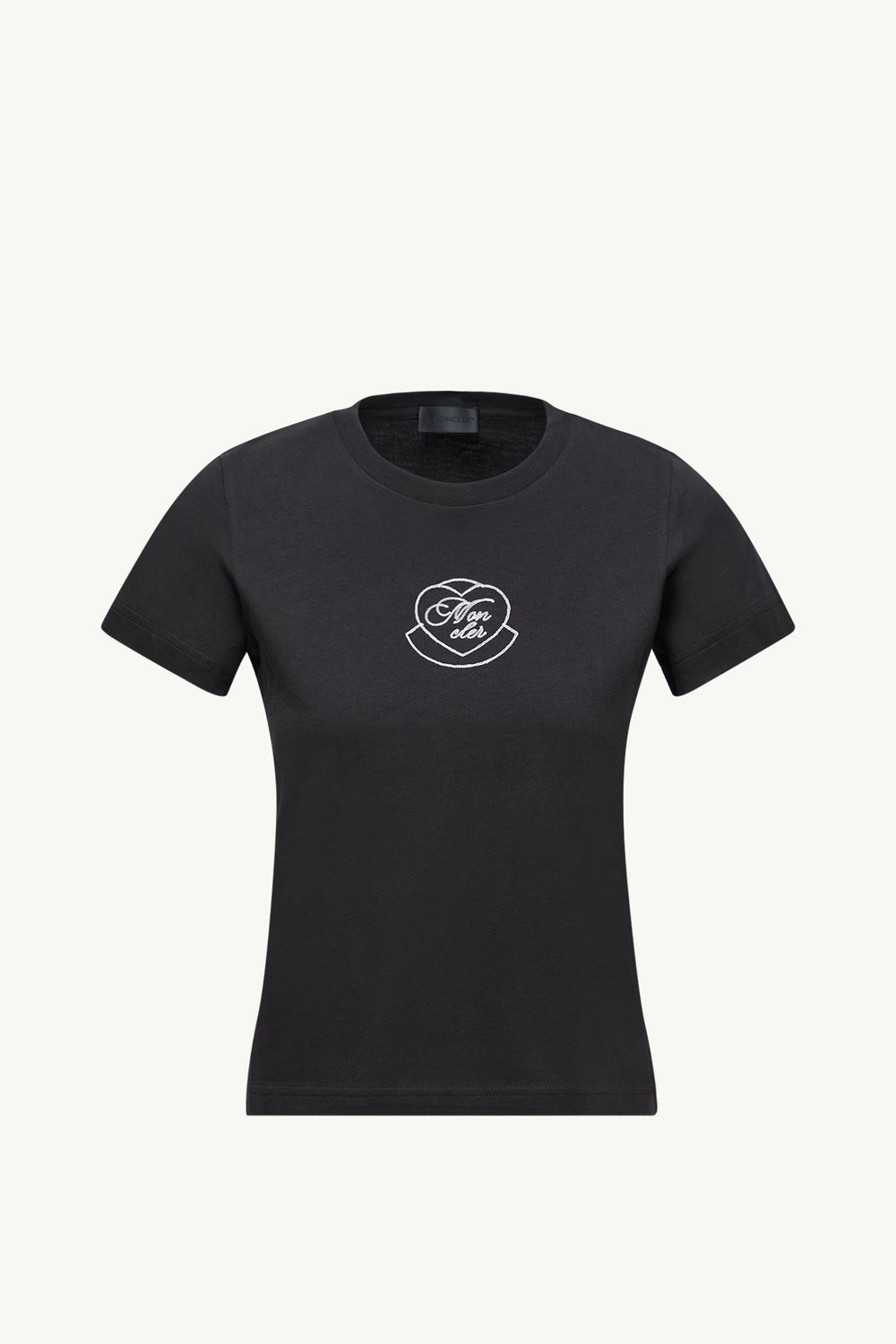Embroidered Heart Logo Cotton T-Shirt Women Black Moncler 2
