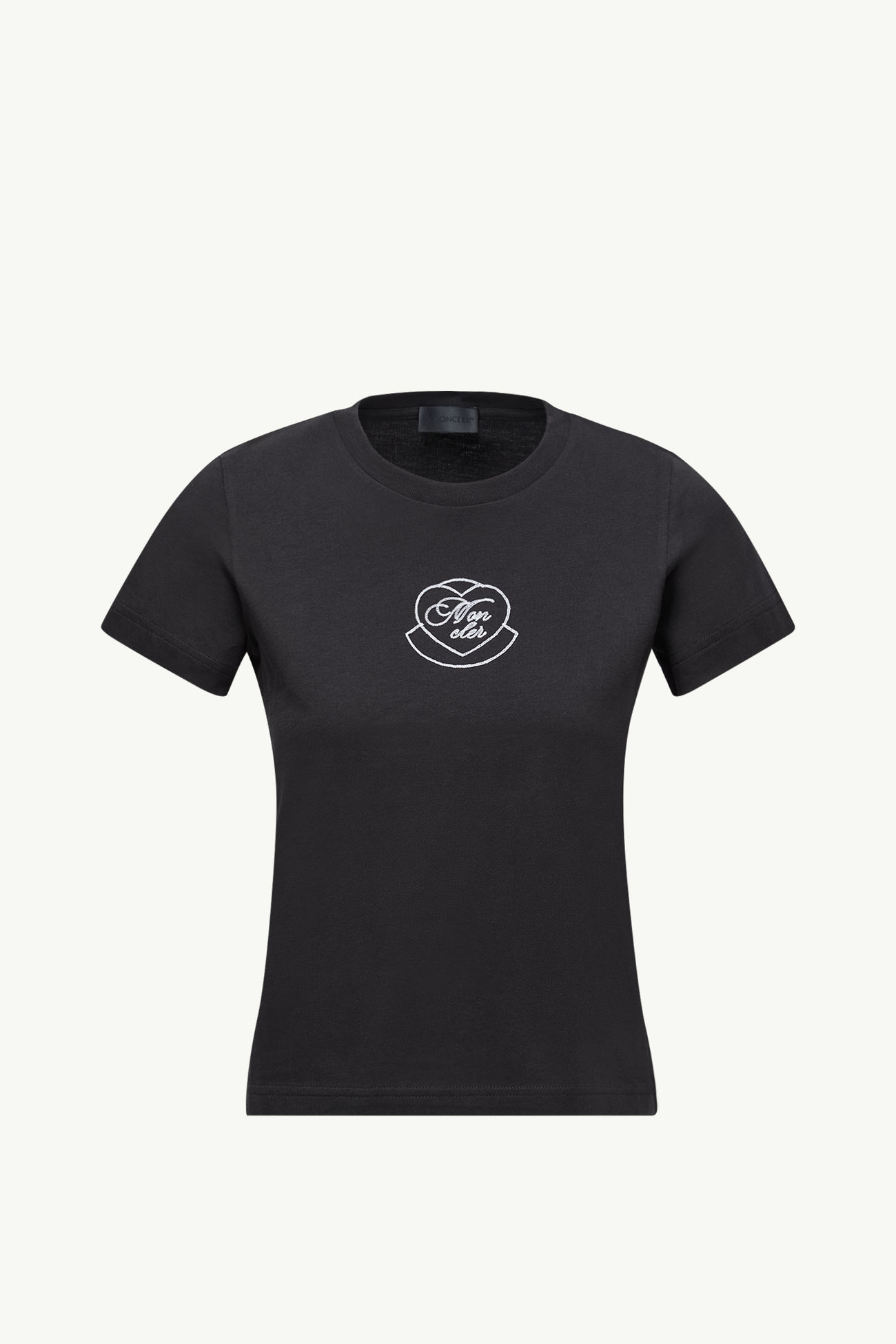 T-Shirt aus Baumwolle mit Herz-Logostickerei Damen Schwarz Moncler 2