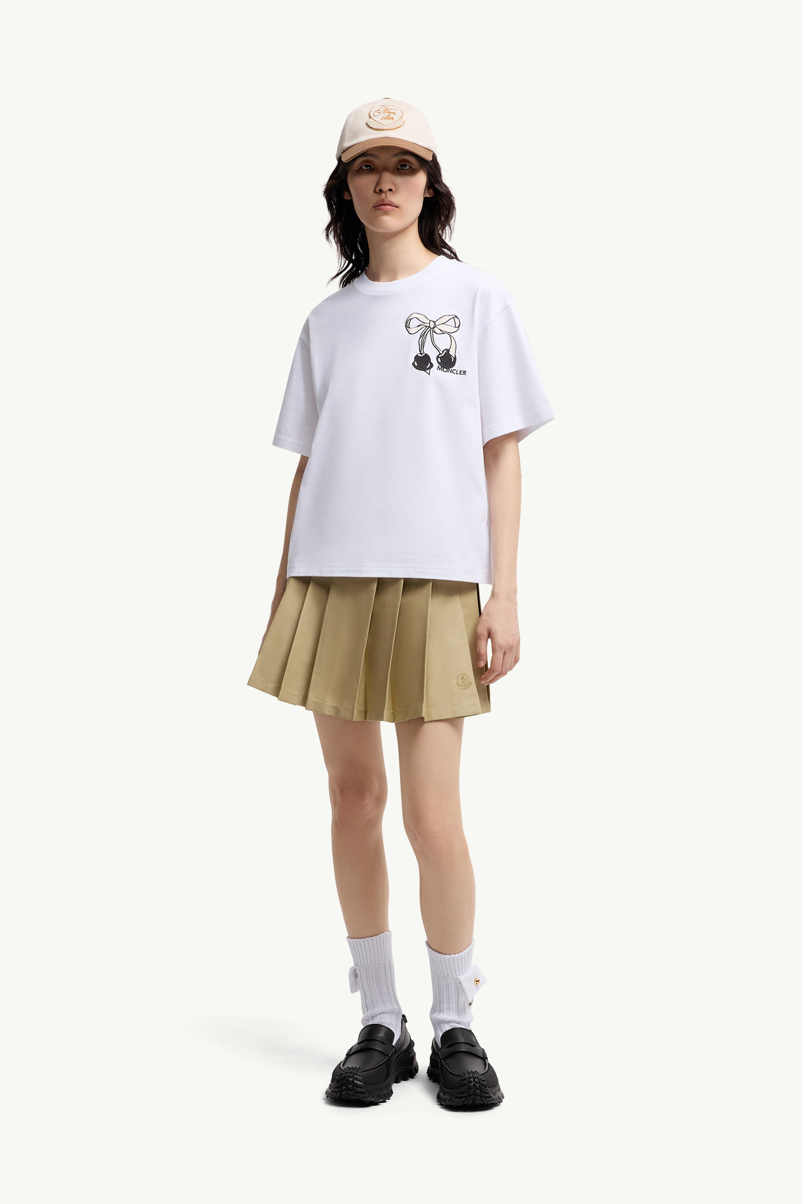 Embroidered Cherry Logo Cotton T-Shirt Women White Moncler 0