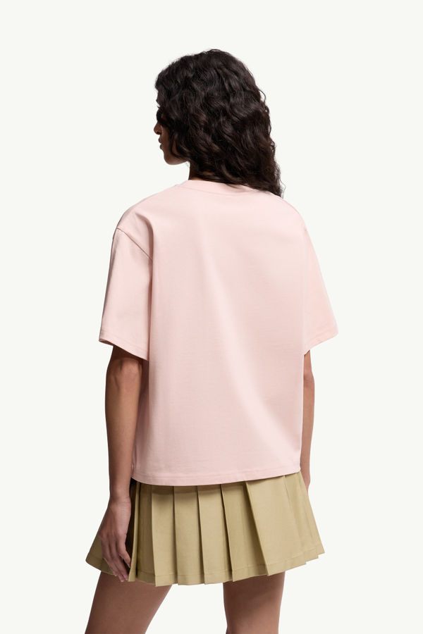 Embroidered Cherry Logo Cotton T-Shirt Women Light Pink Moncler 4