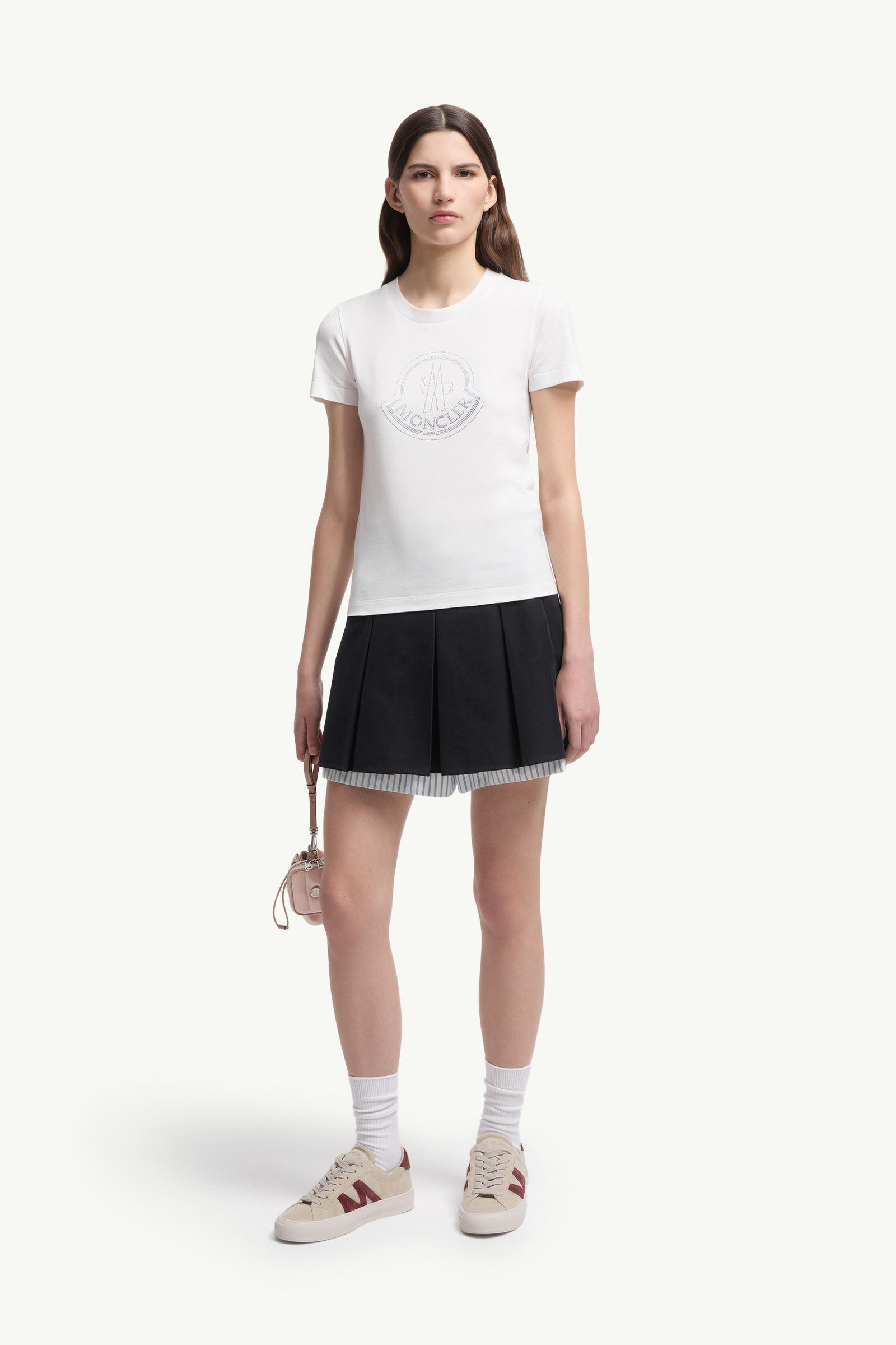 Crystal Logo Cotton T-Shirt White Moncler 0