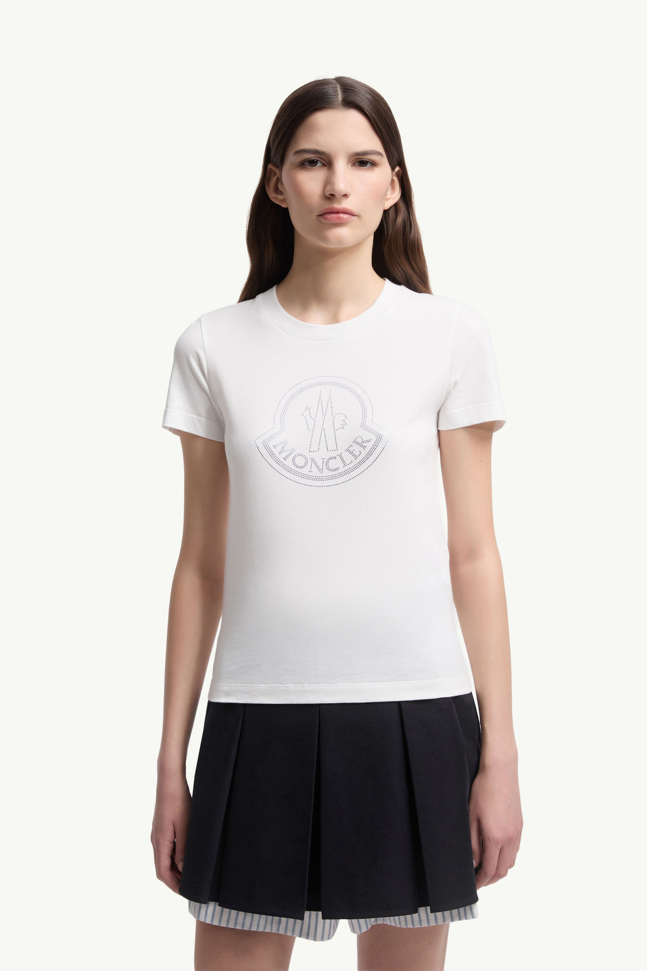 Crystal Logo Cotton T-Shirt White Moncler 3